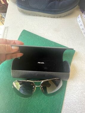 Prada Black and Silver Pilot Sunglasses